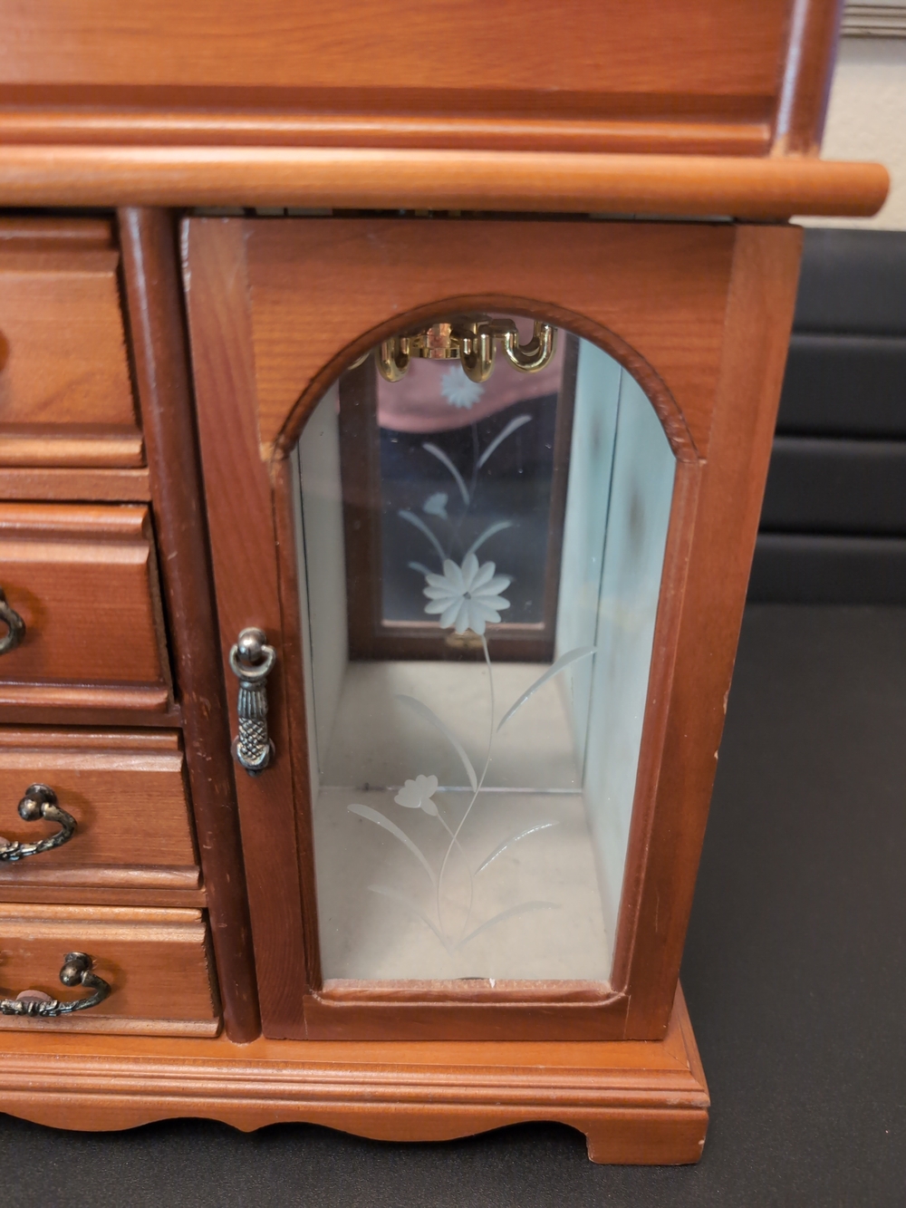 Wood Finish Jewelry Armoire with Glass Door - Brown - Picture 3 of 14
